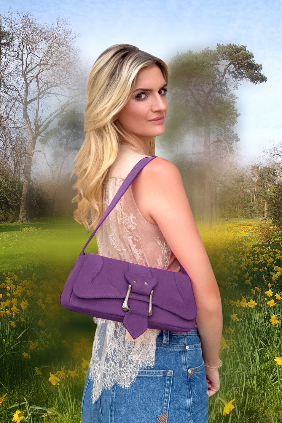 Dress small handbag in amethyst purple leather - Top view